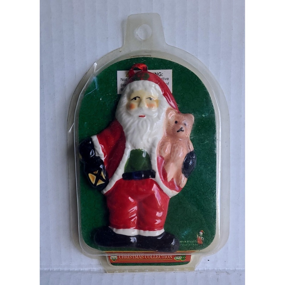 Vintage Roundy's 1996 Ceramic Santa Claus Ornament Teddy Bear Christmas